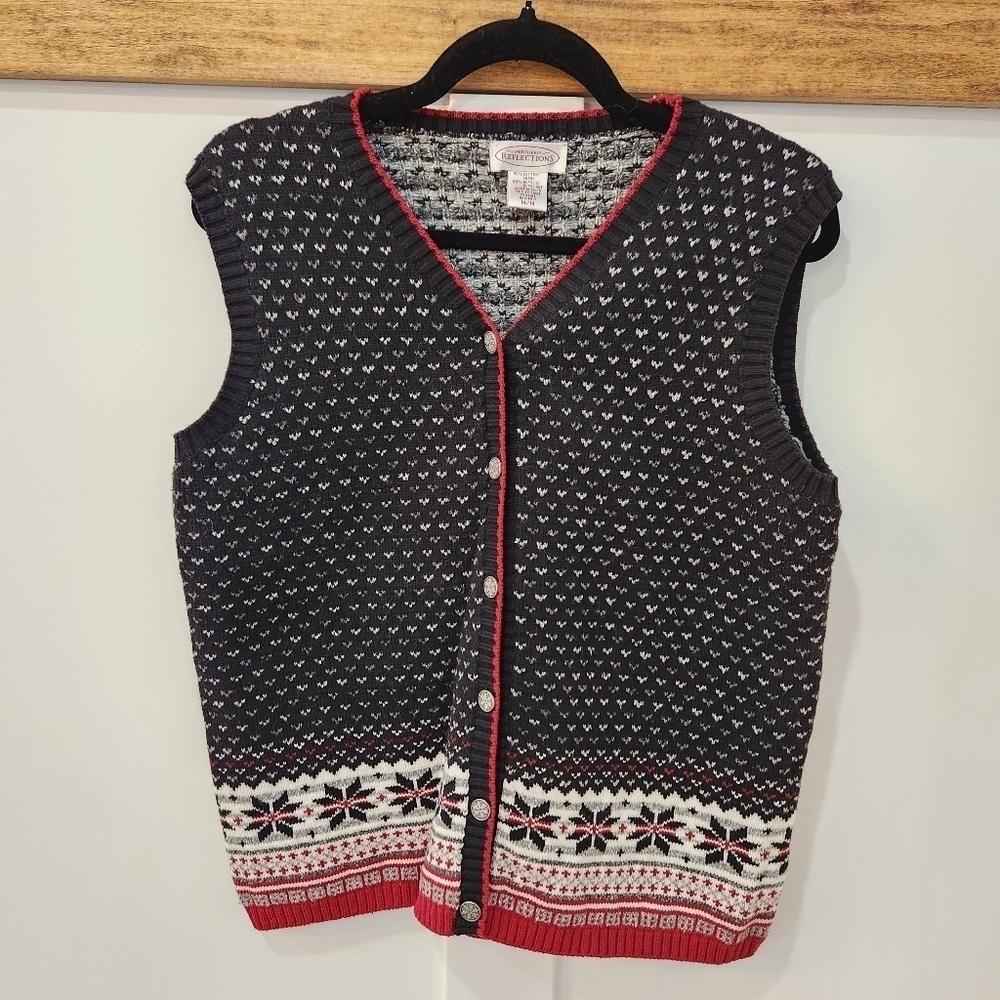 VINTAGE Northern Reflections Knit Gray  Sweater Vest Holiday Cottage Core Sz M